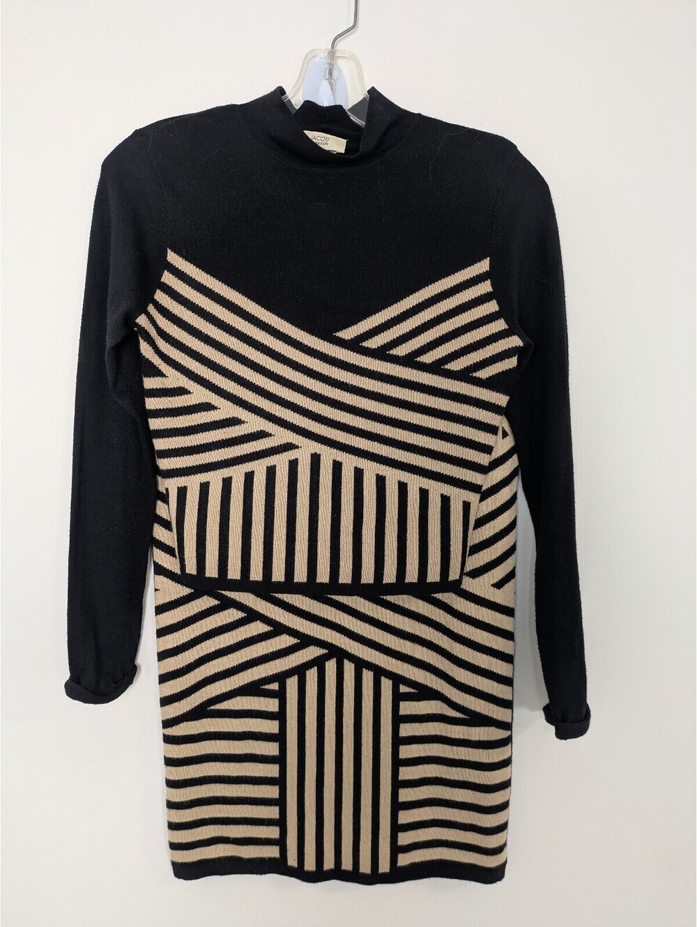 Jacob Connexion Knit Sweater Set Top & Midi Skirt Black Beige Striped Small